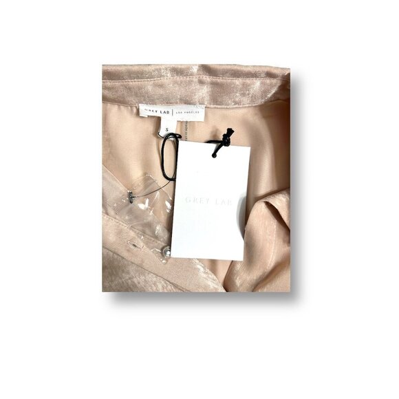 Anthropologie Grey Lab S Pink Satin Semi-Sheer Blouse Mesh Puff Sleeves Feminine - Picture 6 of 9